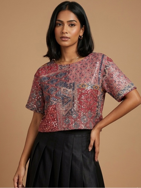 Nikita Mhaisalkar Tops - Nikita Mhaisalkar Embroidered Sequin Crop Top Boho Festival India Made L